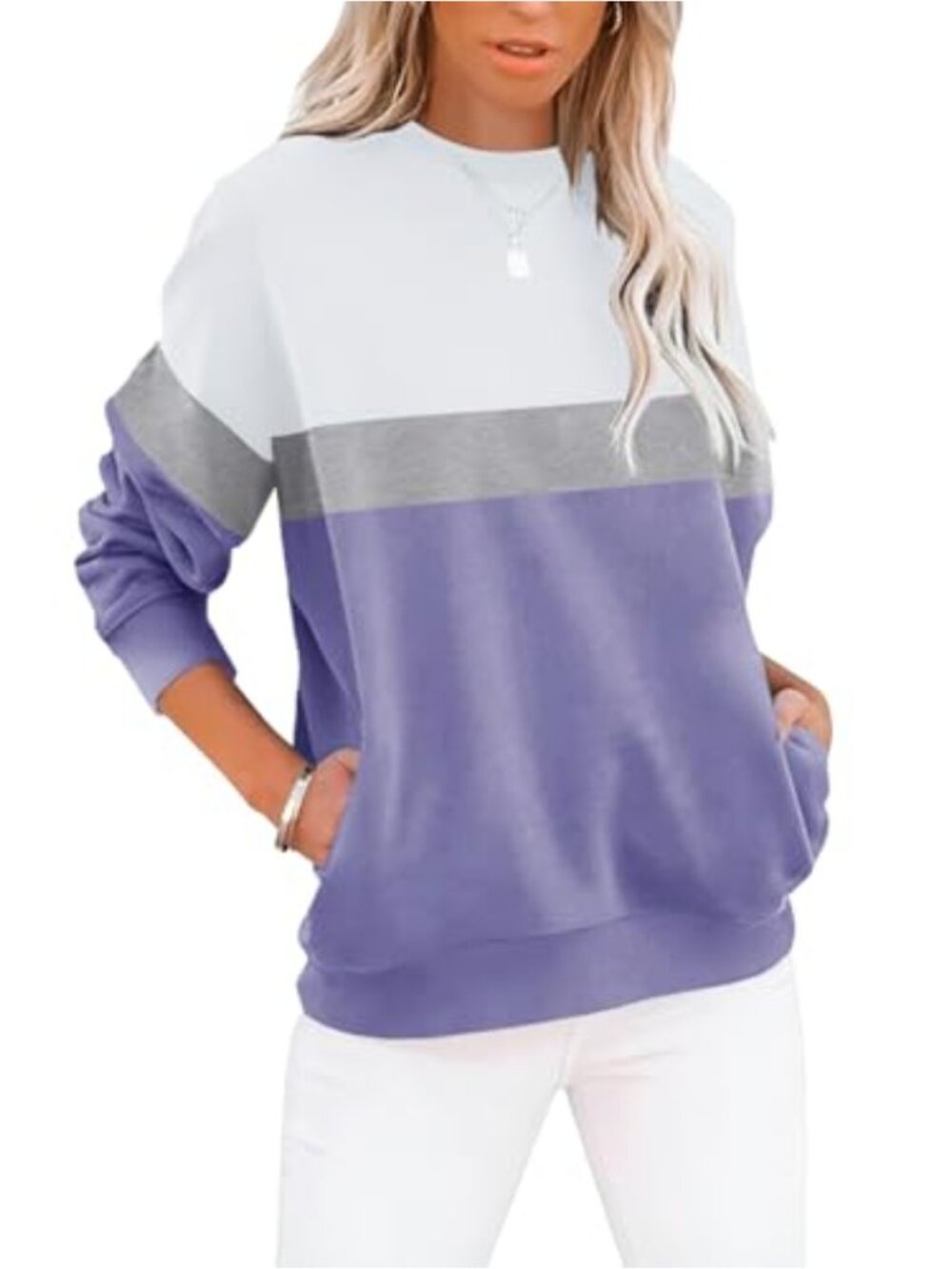 Crewneck Sweatshirt Long Sleeve Pullover with Pockets Casual Loose Fit